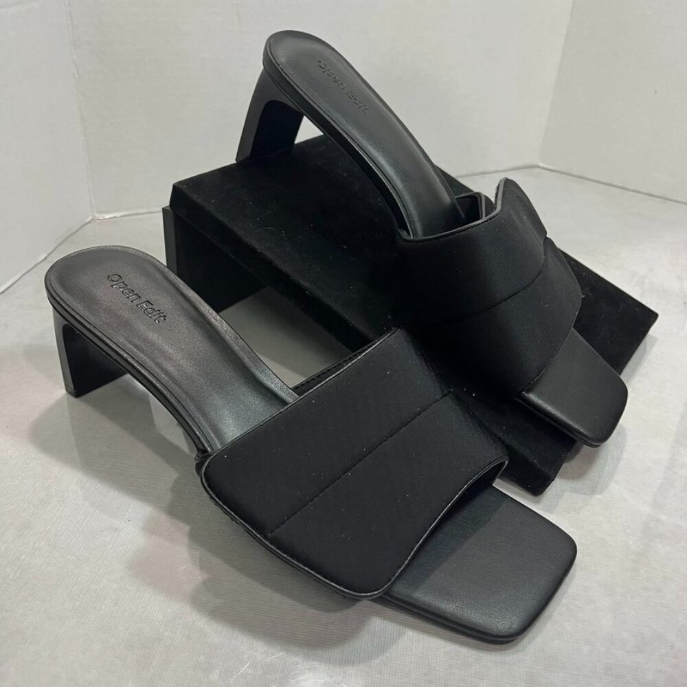 NEW Open Edit Cava Square Toe Mule Sandals Black Size 11